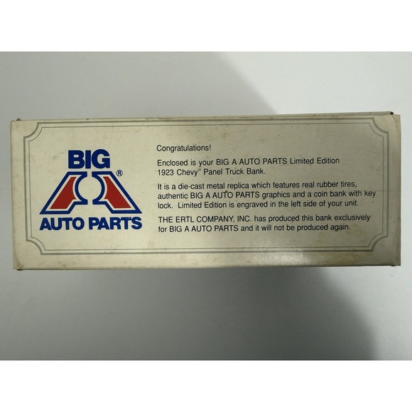 Vintage Limited Edition ERTL Big A Auto Parts 1923 Chevy Panel Truck Bank Boxed - Picture 2 of 10